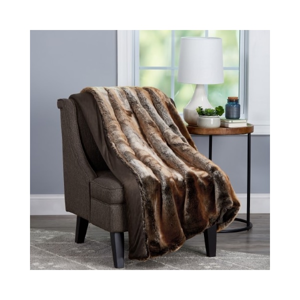 Hastings Home Faux Fur Throw Luxurious, Hypoallergenic Premium Zobel Marten Sable Blanket, Faux Mink Back 60x70" 600285VDW - main